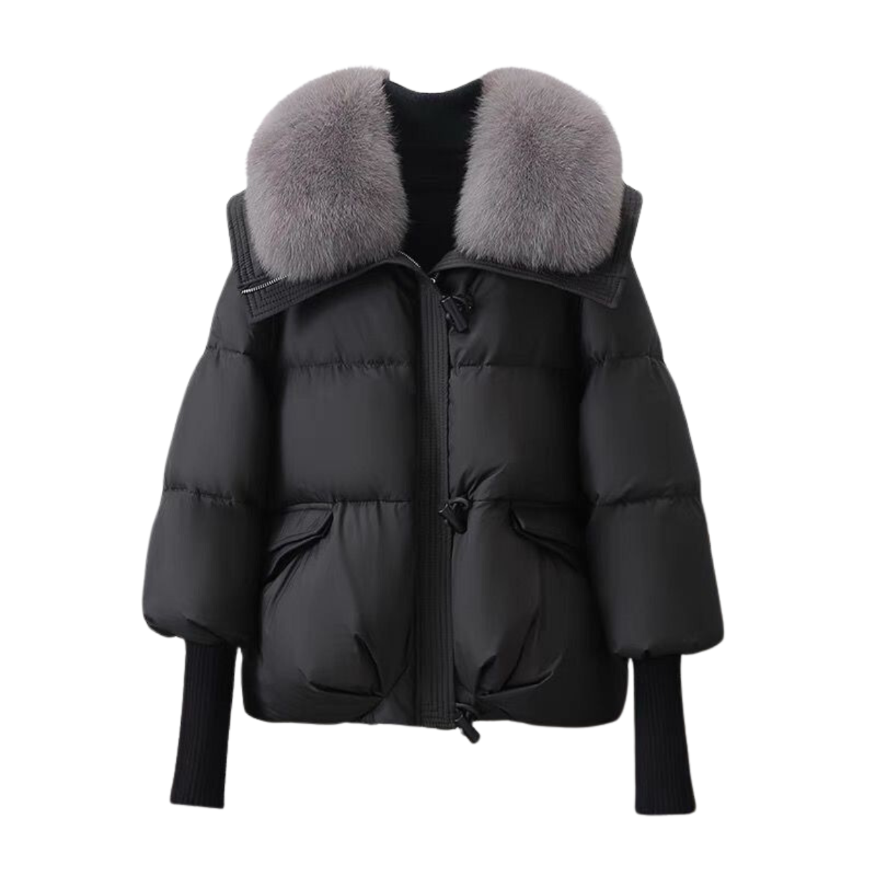 Kurze Winterparka mit gefütterter Kapuze