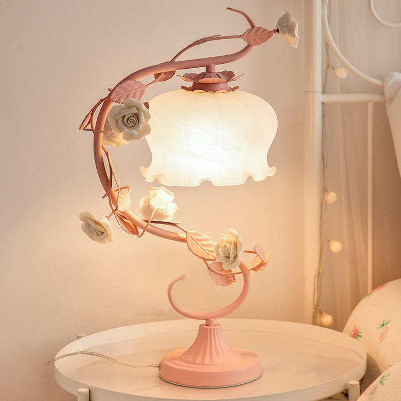 Tischlampe Charme Landhaus mit Keramikblume