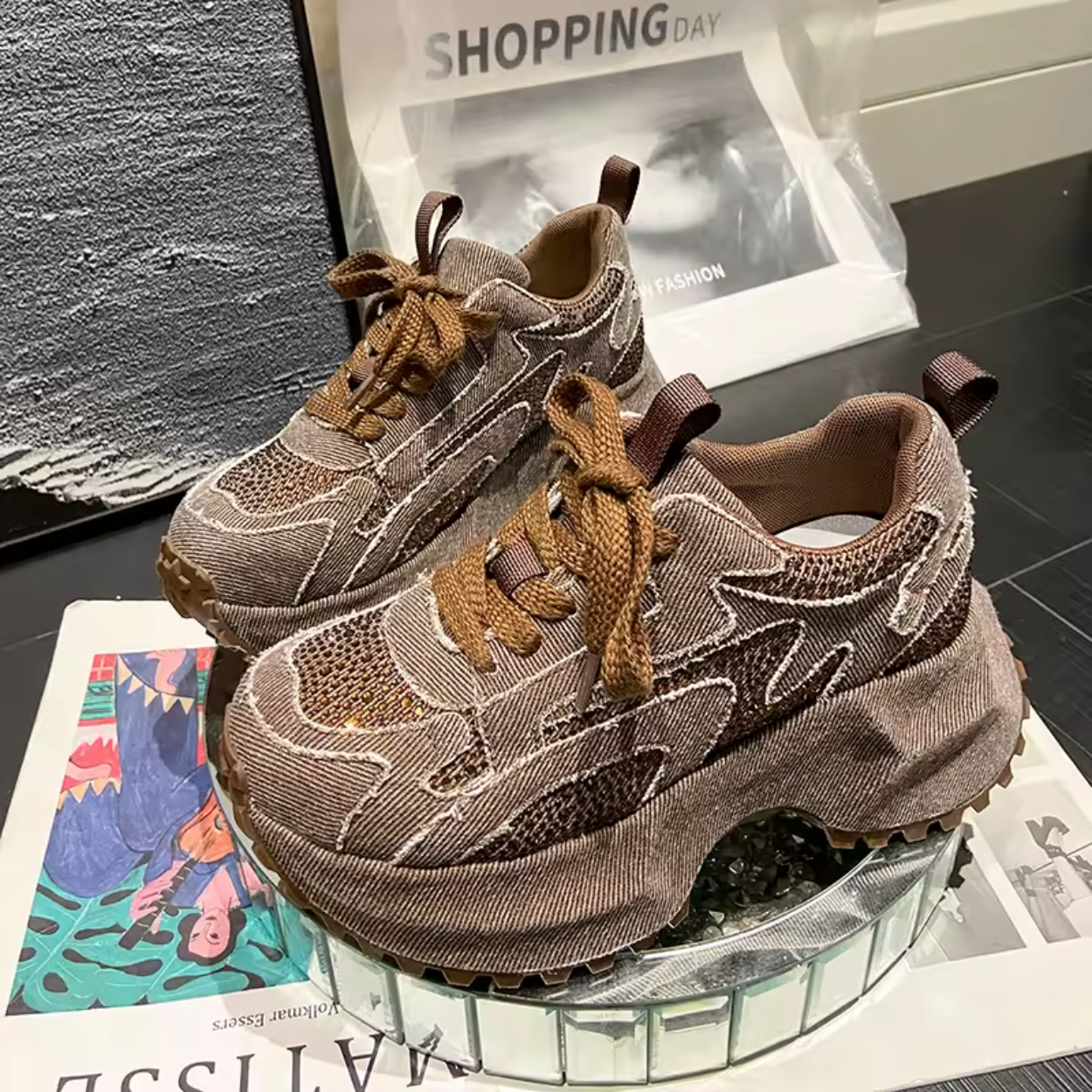 Damen Chunky Sneaker mit glamourösen Pailletten