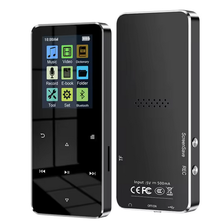 Bluetooth MP3-Player mit 2,4-Zoll-HD-Bildschirm, UKW-Radio und integriertem Lautsprecher