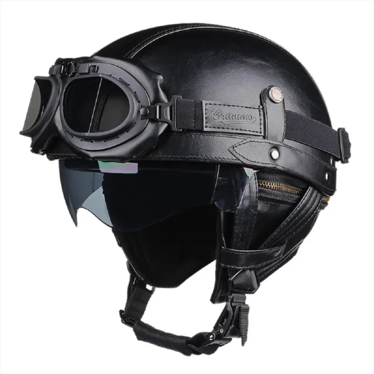 Schwarzer Vintage Halbjet Motorradhelm