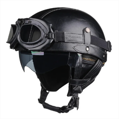 Schwarzer Vintage Halbjet Motorradhelm