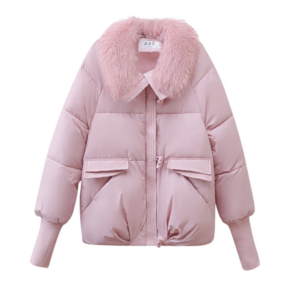 Kurze Winterparka mit gefütterter Kapuze