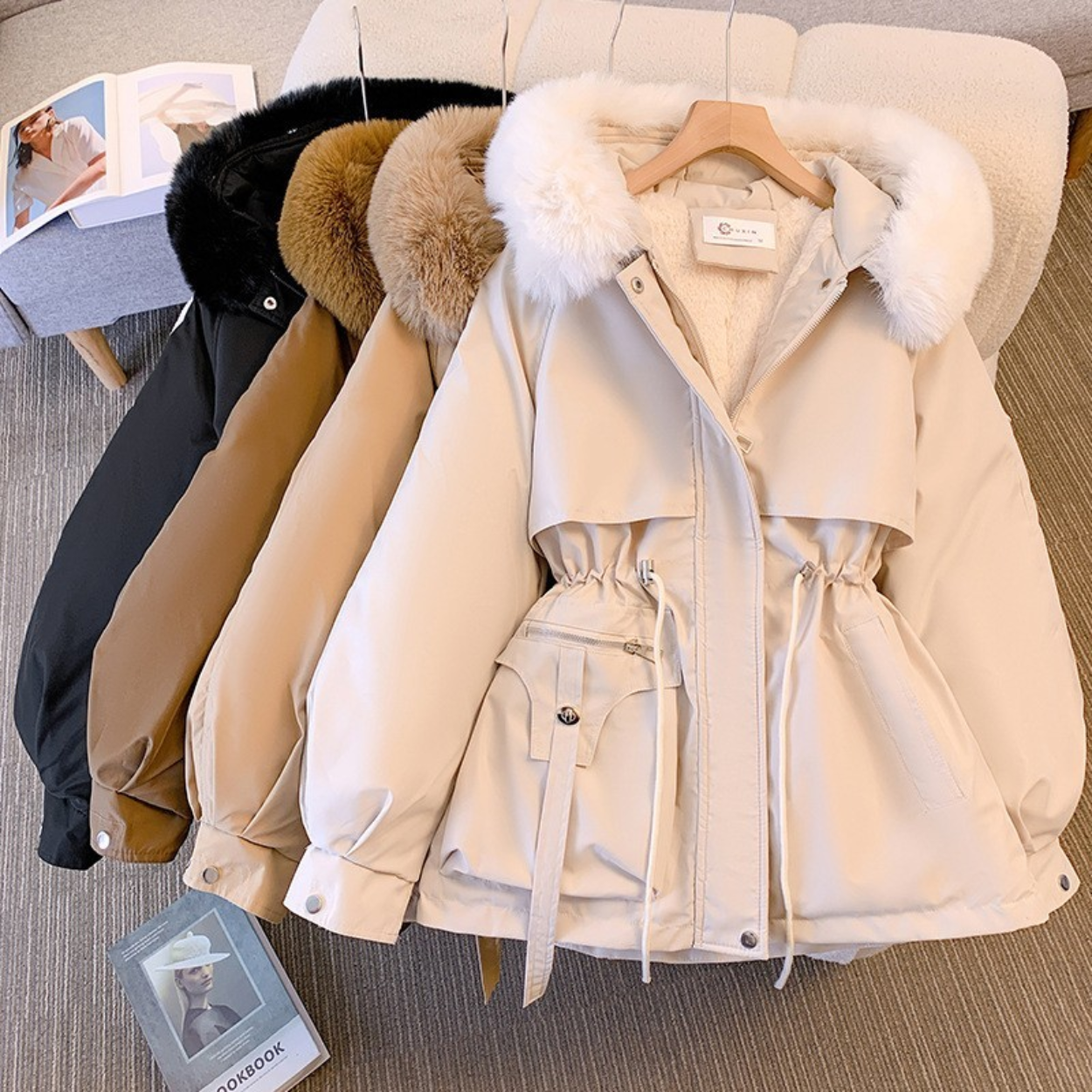 Damen-Winterparka mit Kapuze und warmem Futter
