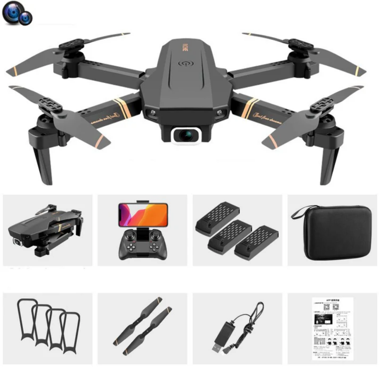 4K WiFi Drohne mit doppellinsigem Weitwinkel und Stabilisierung
