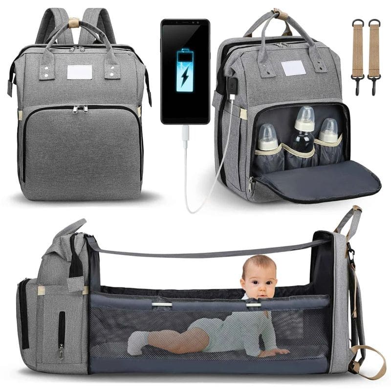 Marcherelle™ – Sac à Langer Sac à Dos 3-en-1 avec Lit Bébé & Grande Capacité