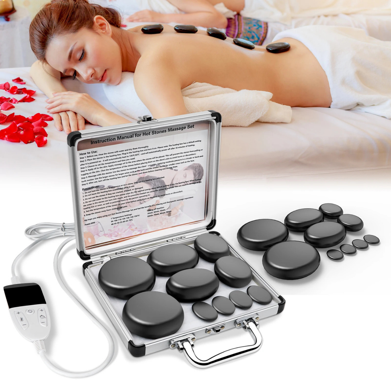 Basalt-Heizstein mit Integrierter Heizung für Massage