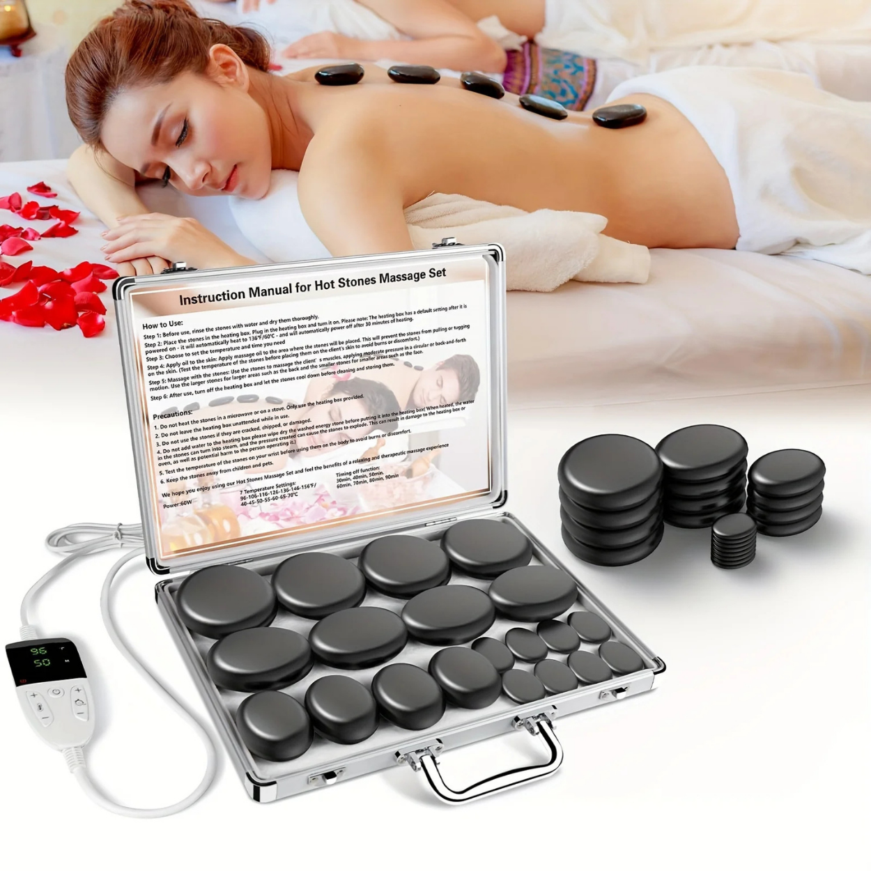 Basalt-Heizstein mit Integrierter Heizung für Massage