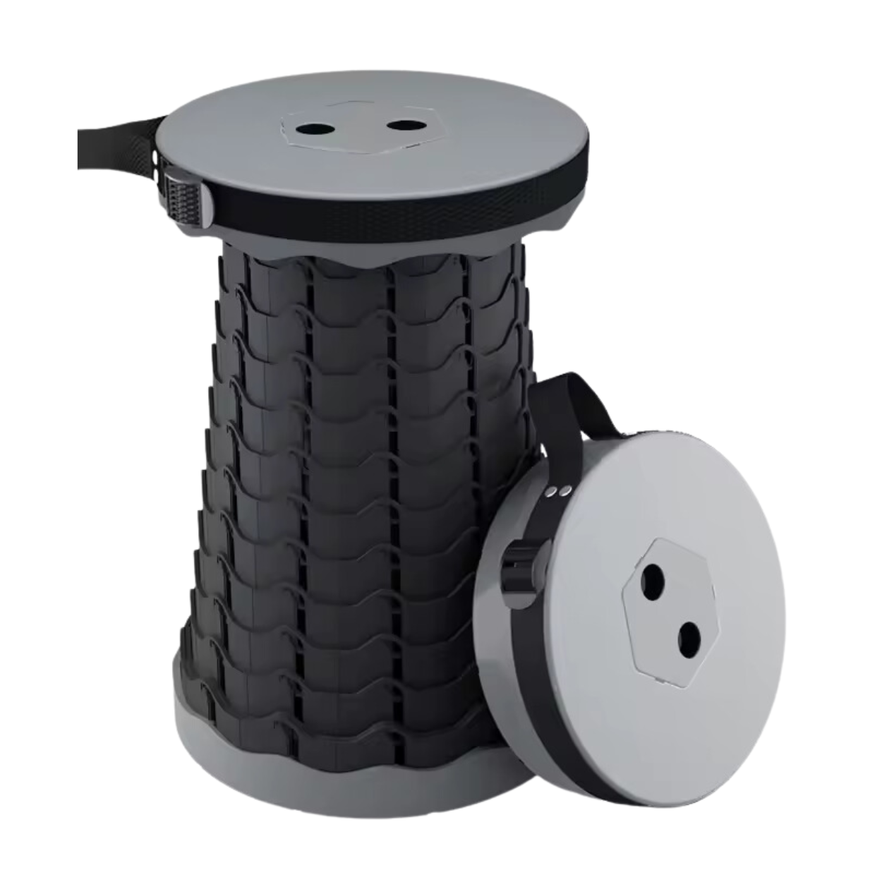 Klappbarer und höhenverstellbarer Hocker