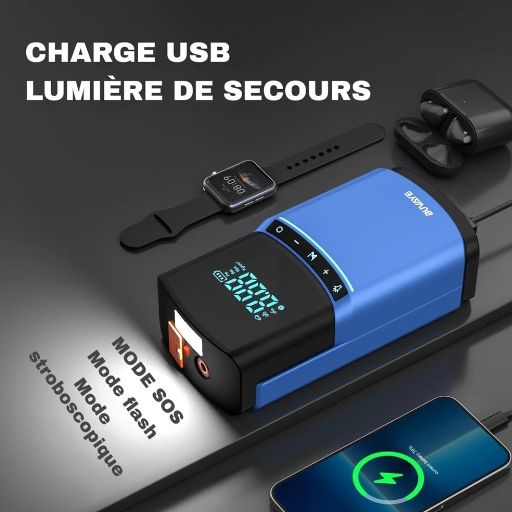 Leistungsstarker und kompakter Kompressor und Batterielade-Booster