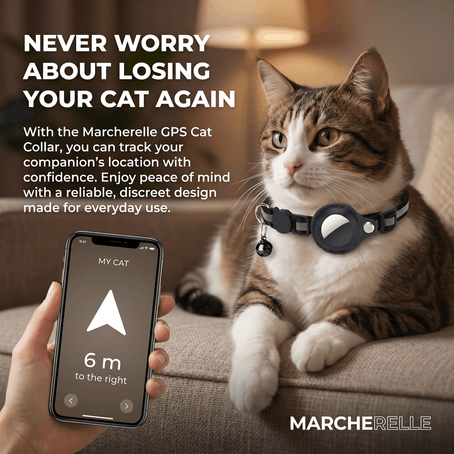 Macherelle™ – GPS-Katzenhalsband ohne Abonnement | Kompatibel mit iOS & Android