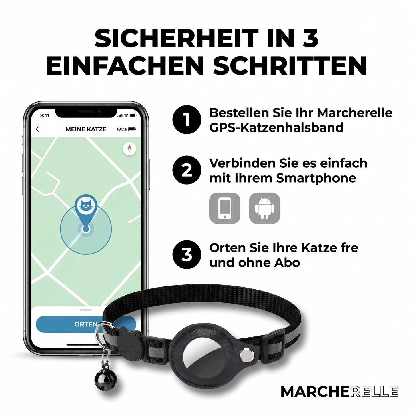 Macherelle™ – GPS-Halsband für Katzen Kein Abonnement | Kompatibel mit iOS & Android